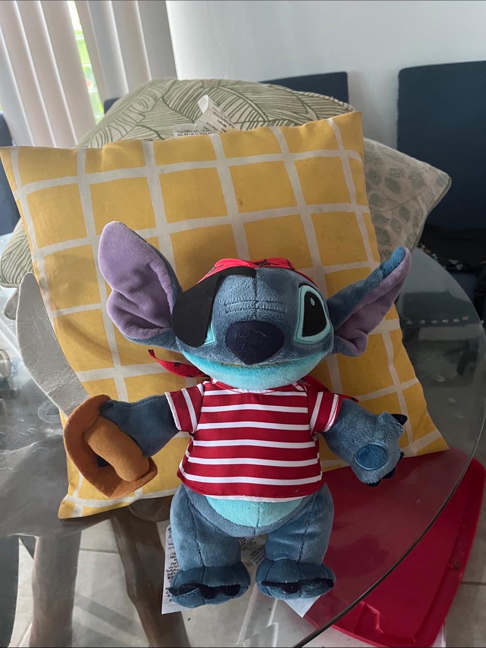 Disney Stitch Pirate Plush — Blue with Red and White Striped Shirt